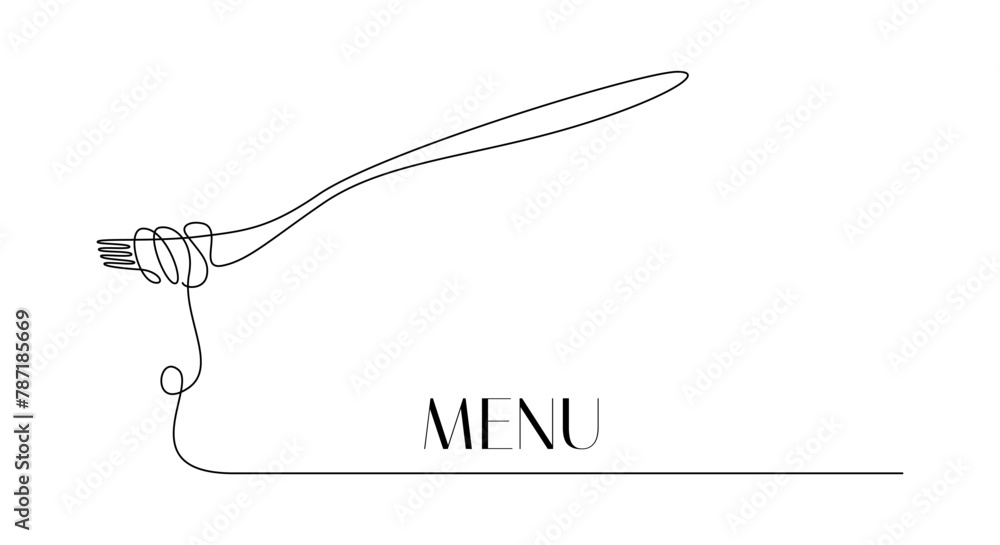 Aufkleber fork with pasta in one continuous line drawing. italian spaghetti noodle for menu design and food de