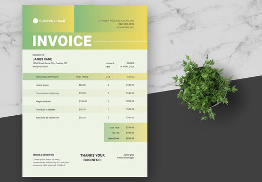 Green And Yellow Modern Natural Invoice