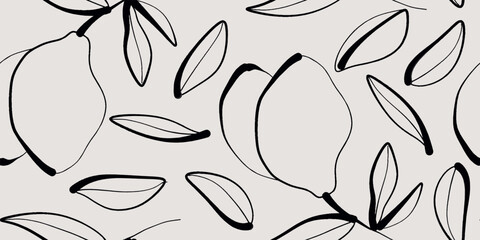 Seamless pattern beautiful lemon fruits and leaves vector. Floral pattern. - 787185880