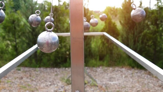 Newton’s cradle is device that demonstrates conservation of momentum and energy using a series of swinging spheres. It is also known as Newton's balls or Executive Ball Clicker.
