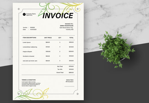 Green And White Modern Natural Invoice