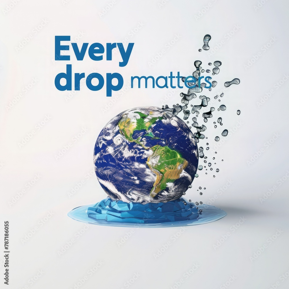 Aufkleber A 3D graphic of a globe with water droplets falling onto it, accompanied by the message 