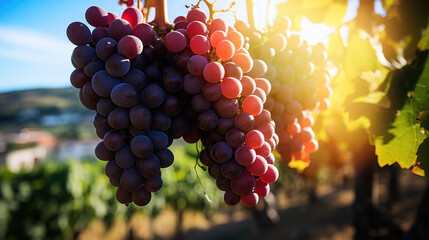 Ripe Vineyard Grapes Bathed in Sunlight.Generative ai.