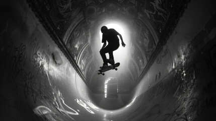 Photo of skateboarder in half-pipe.
