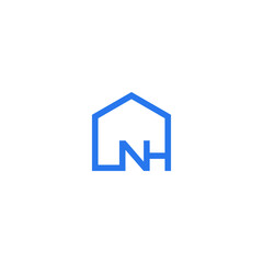 NH monogram logo inside house shape - blue color.e