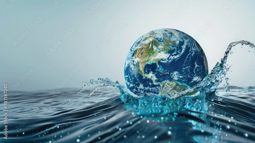 Aufkleber a 3d visualization of water waves forming the shape of the earth, underscoring the interconnectednes