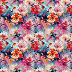 watercolor flower seamless pattern, floral background, fashion print, decorative texture