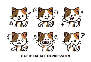 Obraz na płótnie Canvas set of illustrations of various expressions of a cute cat facing forward