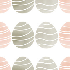 Seamless pattern with easter eggs, hand drawn illustration in watercolor style