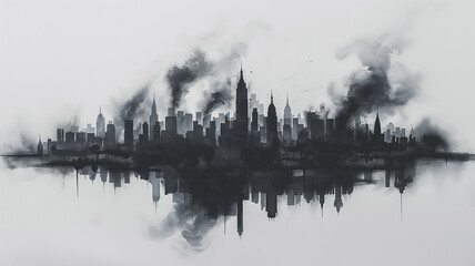 Fototapeta na wymiar A city skyline with a smoggy haze in the background