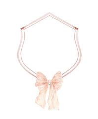 Vintage wedding frame. Delicate pastel peach template. Watercolor pink crest.