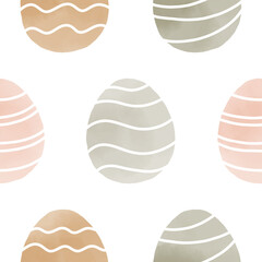 Seamless pattern with easter eggs, hand drawn illustration in watercolor style