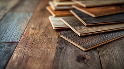 A stack of wood planks with different colors and textures - obrazy, fototapety, plakaty