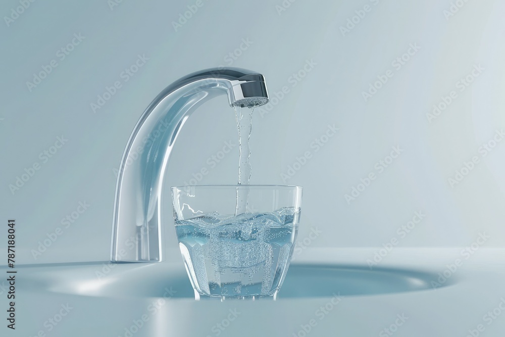 Aufkleber 3d visualization of a faucet pouring clean water into a glass, emphasizing access to clean drinking 
