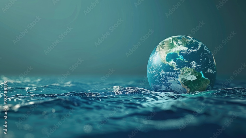Poster An abstract 3D representation of the Earth's oceans with text overlay commemorating World Water Day. 