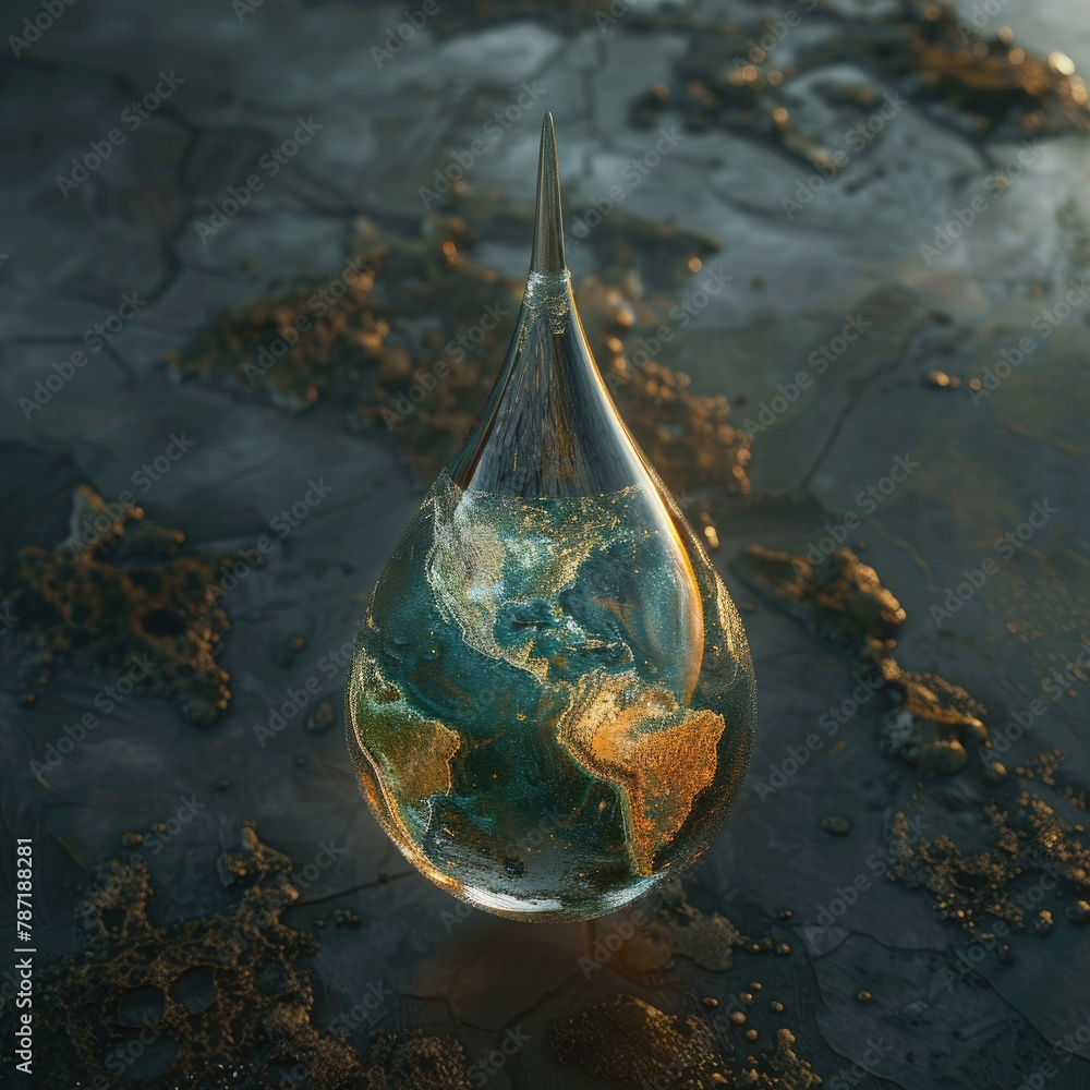 Aufkleber a 3d concept of a water drop with a world map inside, highlighting the global significance of water 