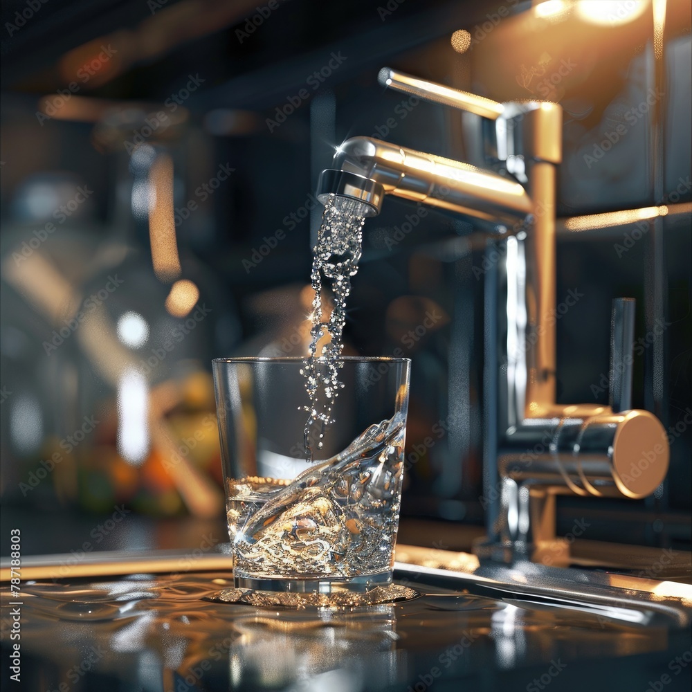 Aufkleber 3d visualization of a faucet pouring clean water into a glass, emphasizing access to clean drinking 