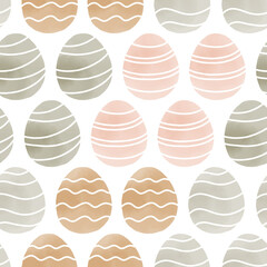 Seamless pattern with easter eggs, hand drawn illustration in watercolor style