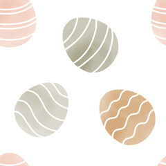 Seamless pattern with easter eggs, hand drawn illustration in watercolor style