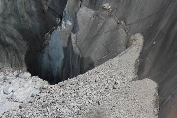 Grey ice of the Ngozumba Glacier, Gokyo.