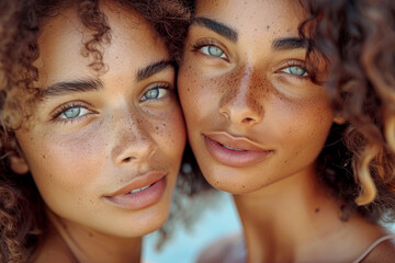 Obraz premium Candid close-up image capturing the heartfelt connection between female friends with afro hair 