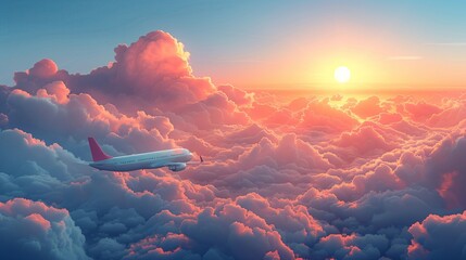 Commercial airplane in flight above the clouds with clear blue sky. Aviation and travel concept - 787189268