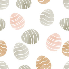 Seamless pattern with easter eggs, hand drawn illustration in watercolor style