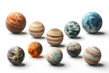 3d render of planets isolated on white background with clipping path.