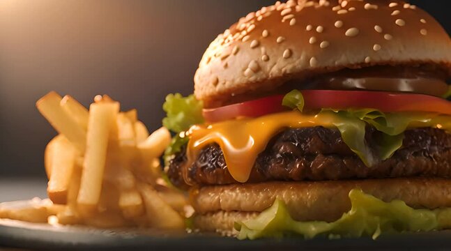 hamburger with fries