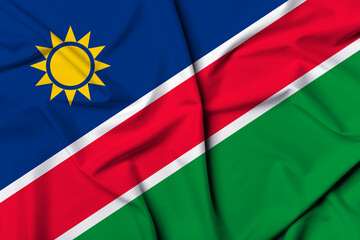 Beautifully waving and striped Namibia flag, flag background texture with vibrant colors and fabric...