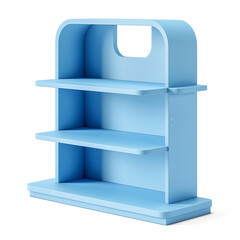 3D illustration of a cardboard display dumpbin shelf stand with shelves for goods and empty space on top