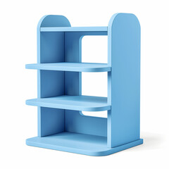 3D illustration of a cardboard display dumpbin shelf stand with shelves for goods and empty space on top