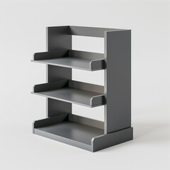 3D illustration of a cardboard display dumpbin shelf stand with shelves for goods and empty space on top