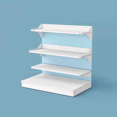 3D illustration of a cardboard display dumpbin shelf stand with shelves for goods and empty space on top