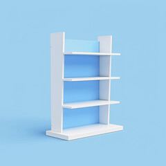 3D illustration of a cardboard display dumpbin shelf stand with shelves for goods and empty space on top