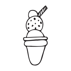 ice cream. doodle. black lines. sweet. summer. cooling. a sketch. The ice cream is hand-drawn. different types of cooling ice cream. on a white background. vector. food. dessert. cold. sweetness.