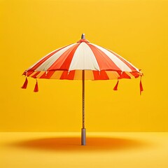 Beach Umbrella On An Isolated Yellow Background, Generative AI