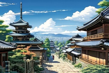 Naklejka premium Chinese Buddhist Temple illuminated for the Mid-Autumn festival. digital art