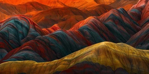 Poster Capturing the raw beauty of nature, this image depicts undulating layers of colorful mountains resembling an abstract painting © gunzexx