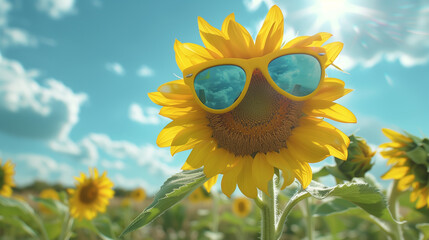sunflower wearing sunglasses in summer