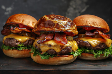 Cheese burger on wooden background - 787192031