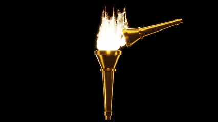 burning flame on torch on black background 3D rendering