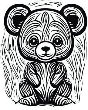 small bear vector black and white lines for coloring page. Outline illustration a