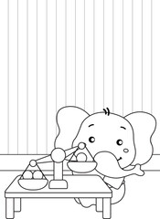 Cute Animals Elephant Learning Mathematis Cartoon Coloring Activity For Kids and Adult