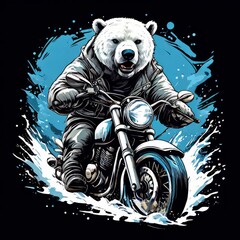 polar bear driving a motorcycle rides. Vector vintage engraving - obrazy, fototapety, plakaty