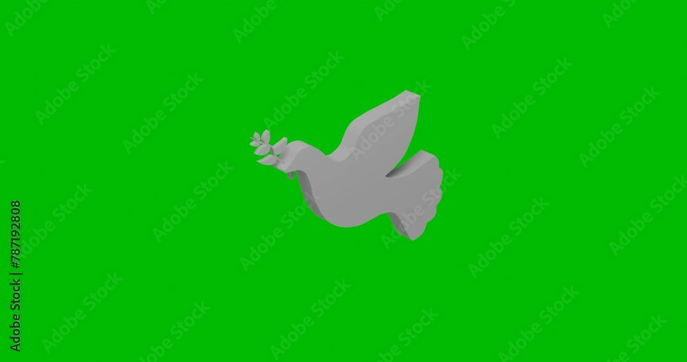 Poster animation of rotation of a white dove of peace symbol with shadow. simple and complex rotation. seam