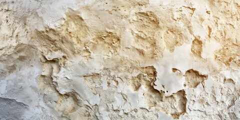 An aged and weathered white plaster wall with peeling paint creates a sense of history and decay in an urban environment