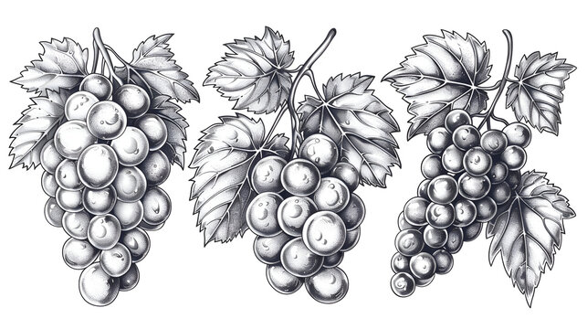 Outline grapes leave berries, generative Ai