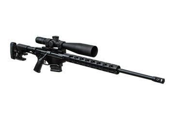A modern sniper rifle with an optical sight. Weapons for sports, hunting and self-defense. Bolt carbine isolated on white background.