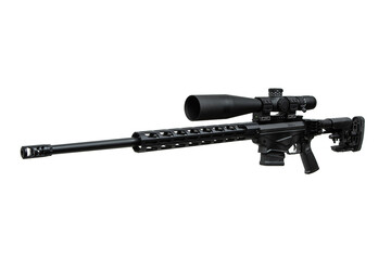 A modern sniper rifle with an optical sight. Weapons for sports, hunting and self-defense. Bolt carbine isolated on white background.